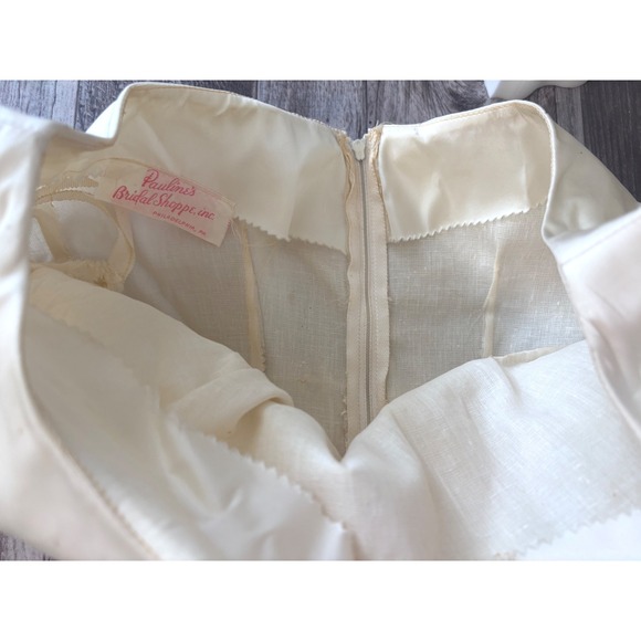 Vintage 1960s Paulines Bridal Shoppe Ivory Tea Length Wedding Dress XS Small - Picture 7 of 14